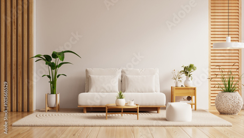 Modern minimalist living room interior have sofa and decor accessories with white color wall- 3D rendering photo