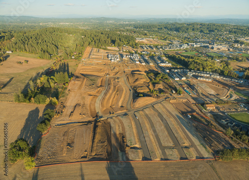 A large area of land is being developed with houses and buildings