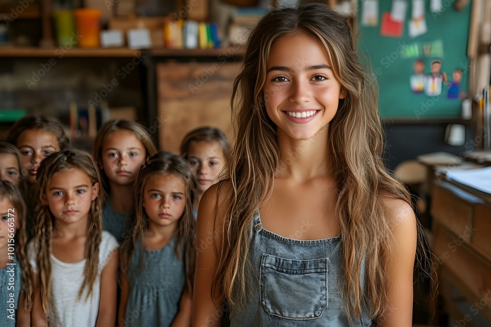 a person smiling with persony children in the background
a person smiling with persony children in the background