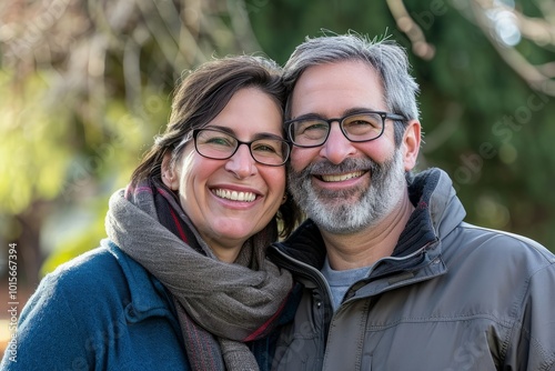 Portrait of a happy senior couple in a park in autumn.