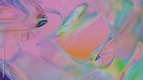 Colorful curve and curl of a crystal texture (3D Rendering)