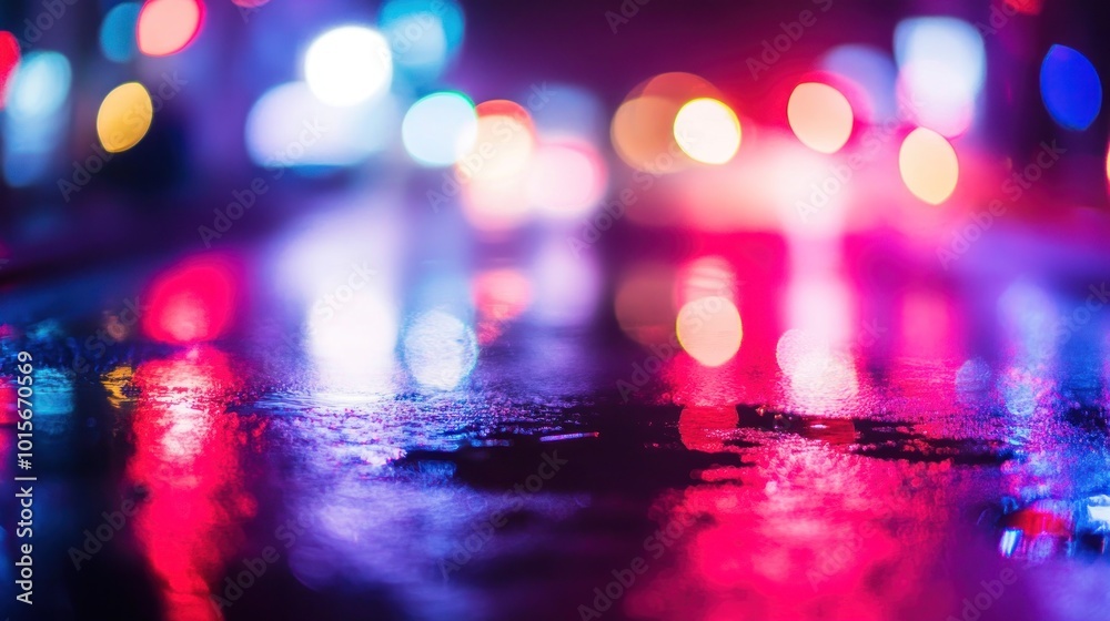 Bokeh Lights Reflecting on Wet Pavement