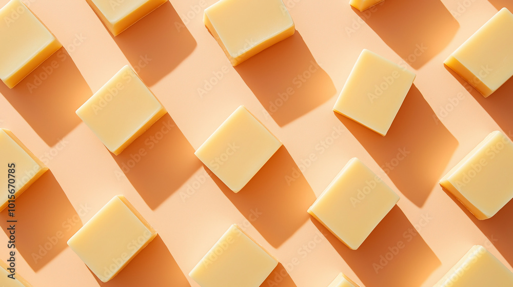 a background of solid soaps arranged symmetrical with soft shadow effects, creating a sense of depth, on a soft peachy background a background of solid soaps arranged symmetrical with soft shadow effects, creating a sense of depth, on a soft peachy background