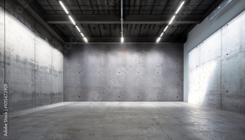 Industrial Chic: A stark, minimalist concrete room bathed in the soft glow of overhead lighting, offering a sense of calm and spaciousness.