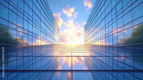 A visual of an office building against a blue sky, emphasizing corporate environments and architecture.