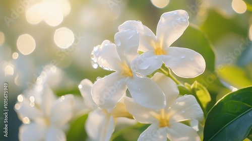 Jasmine white beauty macro flower vibrant color with sun light