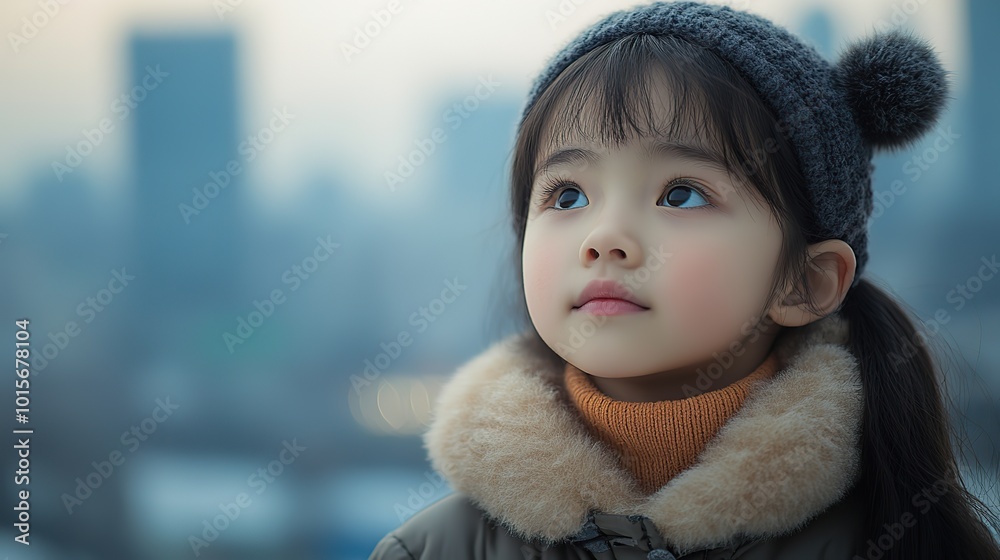 A young Asian girl contemplates the ecosystem's role and carbon dioxide's impact on global warming, showing growing environmental awareness in children. A young Asian girl contemplates the ecosystem's role and carbon dioxide's impact on global warming, showing growing environmental awareness in children.