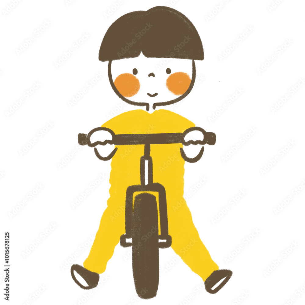 Fototapeta premium 手描き 自転車に乗る子ども(男の子)