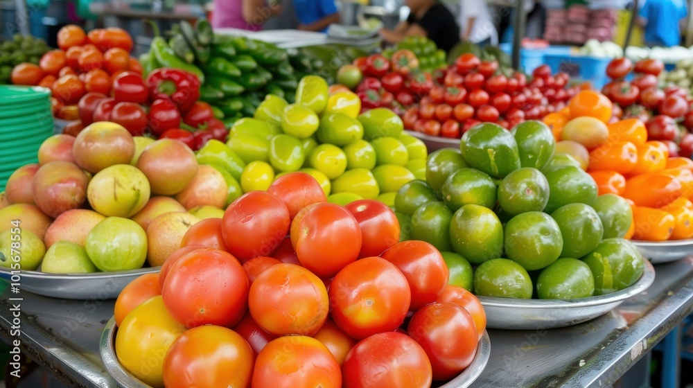 Experience a lively food market in Thailand, where fresh produce and rich spices create a feast for the senses. Stalls brim with color Experience a lively food market in Thailand, where fresh produce and rich spices create a feast for the senses. Stalls brim with color