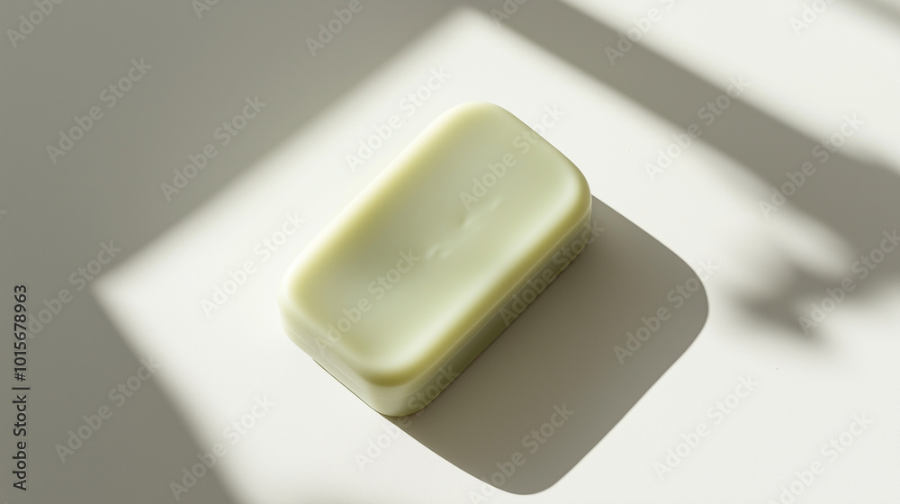 top down view, the image depicts a serene, minimalist setting with a soap placed in the center of a white background top down view, the image depicts a serene, minimalist setting with a soap placed in the center of a white background