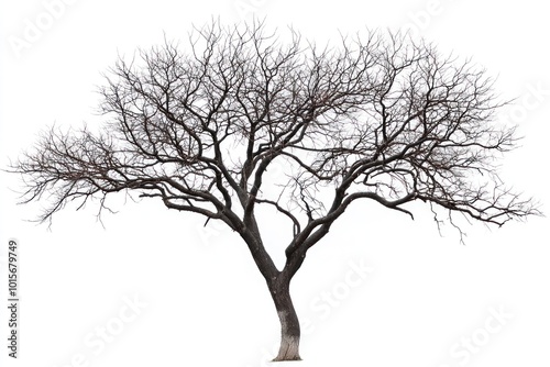 A detailed tree with a web of branches, isolated on white, showcasing the fine structure and complexity