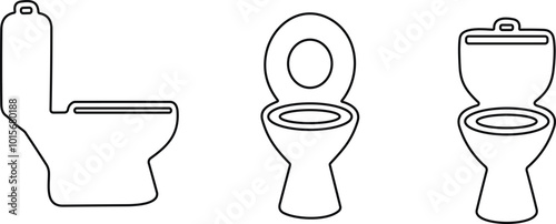 Toilet line icon bowl sanitaryware vector bathroom set. Bidet toilet icon collection