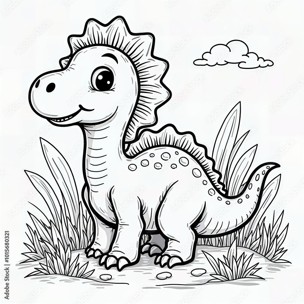 Naklejka premium Cute Dinosaur Coloring Page