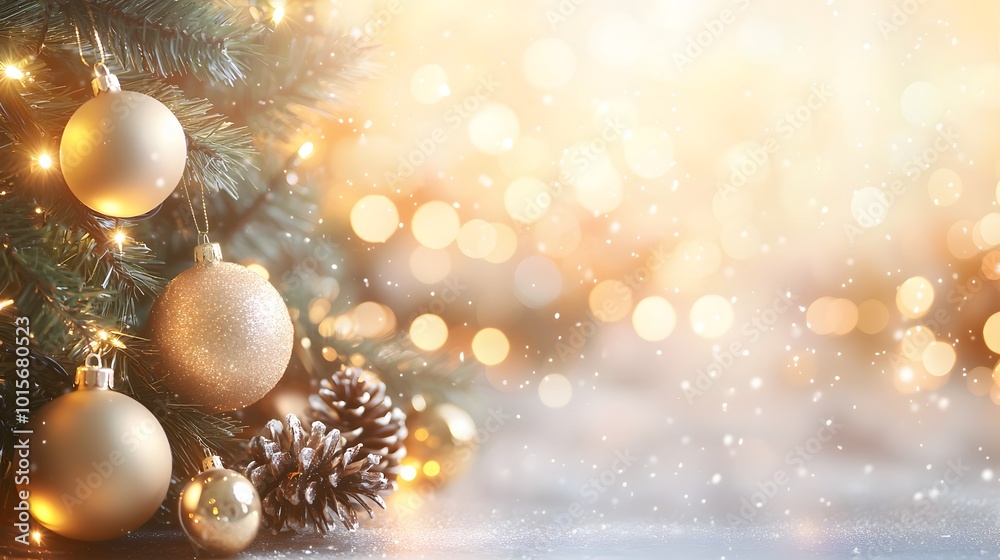 Christmas Tree Ornaments with Bokeh Lights. Christmas Tree Ornaments with Bokeh Lights.