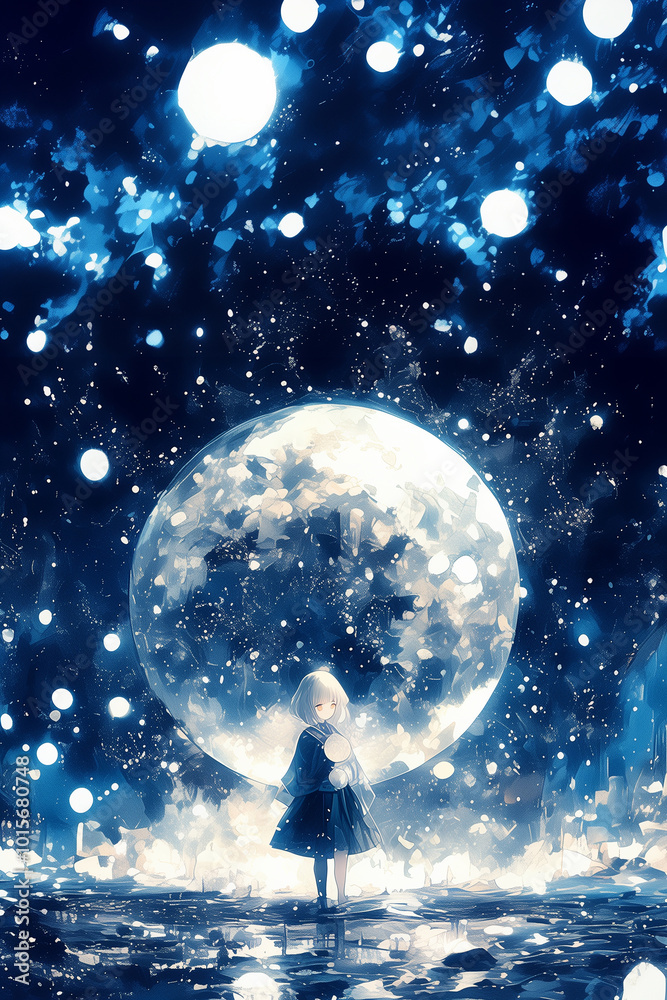 Obraz premium 月球儀を眺める女の子