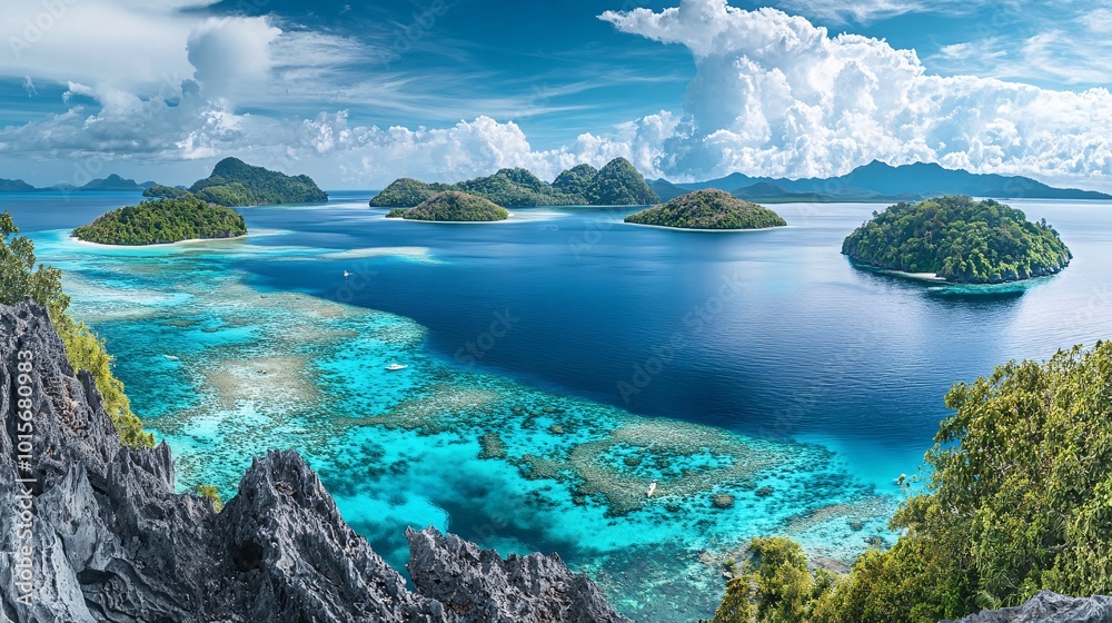 Fototapeta premium Panoramic Tropical Archipelago with Small Islands