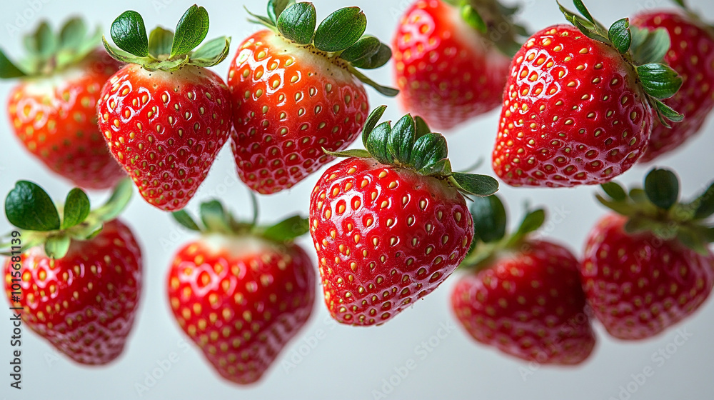 Fresh strawberries floating against white background. Fresh strawberries floating against white background.