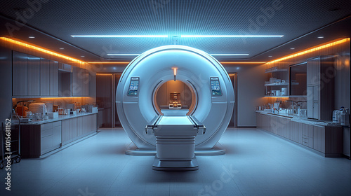 Modern mri machine in a high-tech medical room. photo
