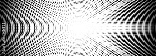 Halftone radial dotted background. Square dots comic gradient texture. Concentric fading gradation wallpaper. Black white rough grit overlay. Grunge gritty circular pop art cartoon backdrop. Vector