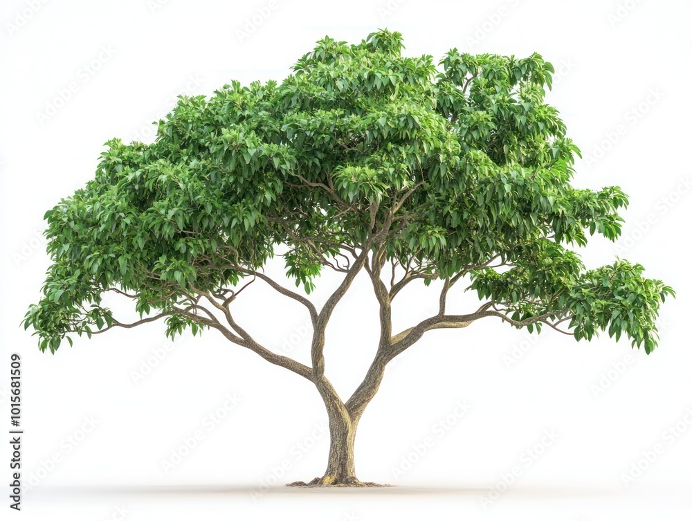 A high-resolution image of a tropical tree, isolated on a plain white background, focusing on its vibrant colors A high-resolution image of a tropical tree, isolated on a plain white background, focusing on its vibrant colors