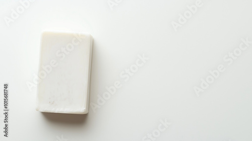 top down view, the image depicts a soap placed on the left side of a white background, leaving ample copy space on the right