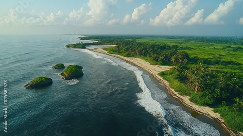 Aerial footage reveals the coastal beauty of Okpoama, Brass Bayelsa State, Nigeria, as the land meets the water in a stunning natural display. photo