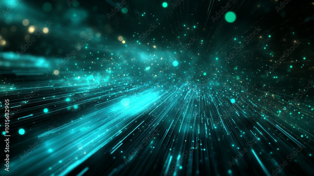 Abstract Teal and Gold Lines with Glowing Particles Abstract Teal and Gold Lines with Glowing Particles