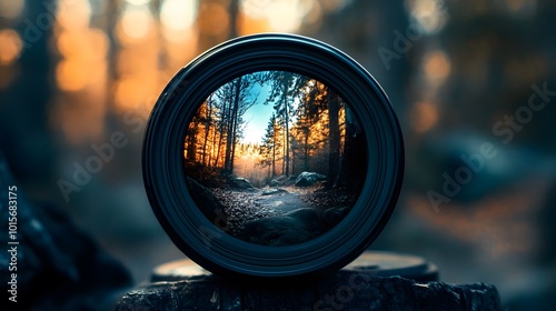 Wallpaper Mural A close-up of a camera lens capturing a beautiful nature scene Torontodigital.ca