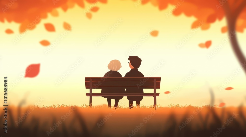 A sweet scene of an elderly couple enjoying a quiet moment on a park bench, surrounded by a soft, blurred background. A sweet scene of an elderly couple enjoying a quiet moment on a park bench, surrounded by a soft, blurred background.