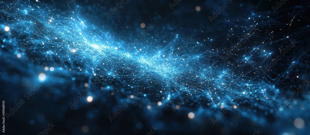 Obraz premium Abstract blue glowing lines and dots forming a network pattern.