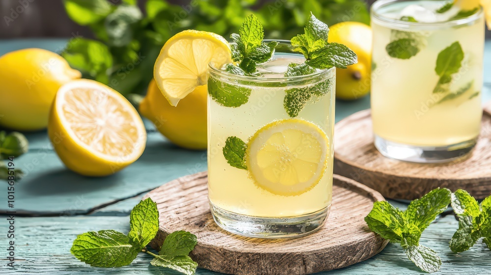Refreshing Homemade Lemonade with Mint and Lemon Slices Refreshing Homemade Lemonade with Mint and Lemon Slices