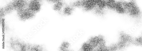 Smoke cloud stippled gradient texture. Grunge fluid fume grain background. Gritty noise fog dot work wallpaper. Black and white dots, speckles, sand particles, granules overlay. Vector backdrop