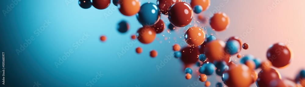 Abstract floating spheres of mineral particles in blue and orange, representing balanced health and body harmony Abstract floating spheres of mineral particles in blue and orange, representing balanced health and body harmony