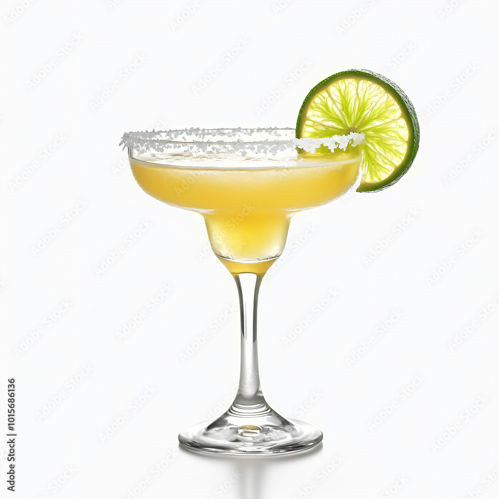 Frozen margarita with a salted rim and a slice of lime. Frozen margarita with a salted rim and a slice of lime.