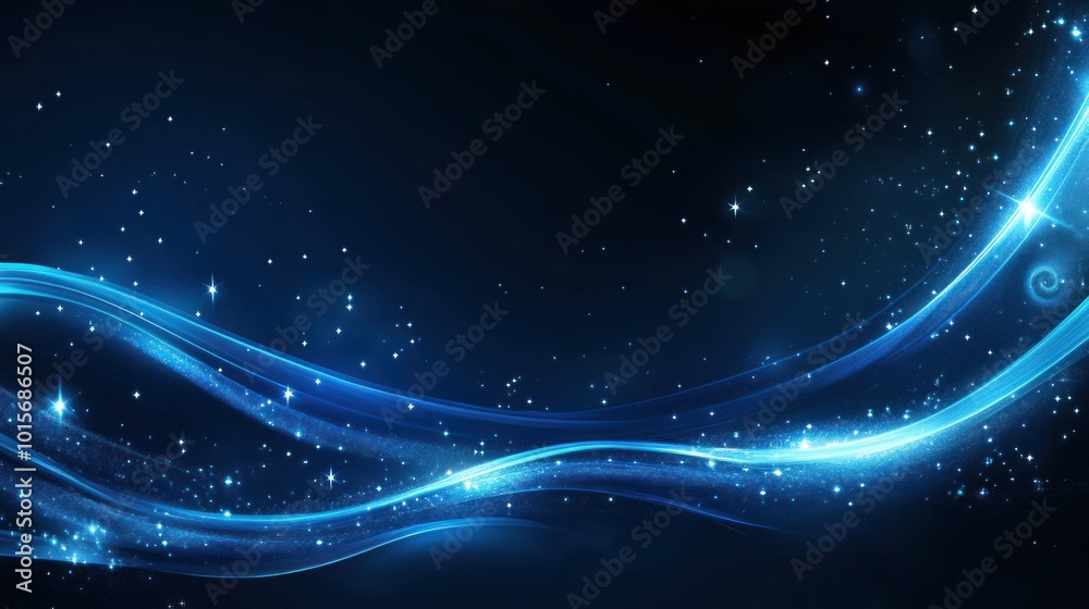 Abstract Blue Glowing Waves and Stars Abstract Blue Glowing Waves and Stars