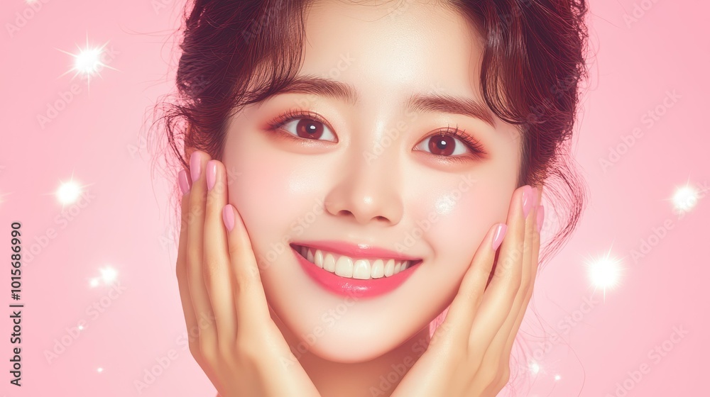Captivating portrait of a young woman showcasing flawless skin and a radiant smile, embodying natural beauty and joy. Captivating portrait of a young woman showcasing flawless skin and a radiant smile, embodying natural beauty and joy.