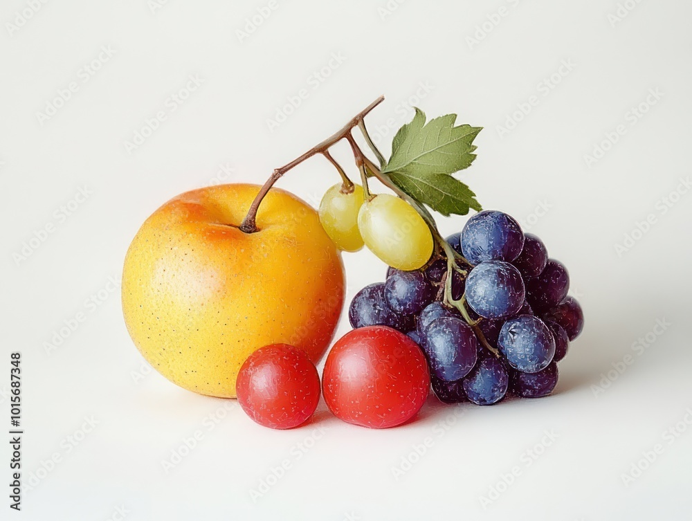 A close-up of fruit being studied for scientific purposes, isolated on a plain white background, highlighting the details A close-up of fruit being studied for scientific purposes, isolated on a plain white background, highlighting the details