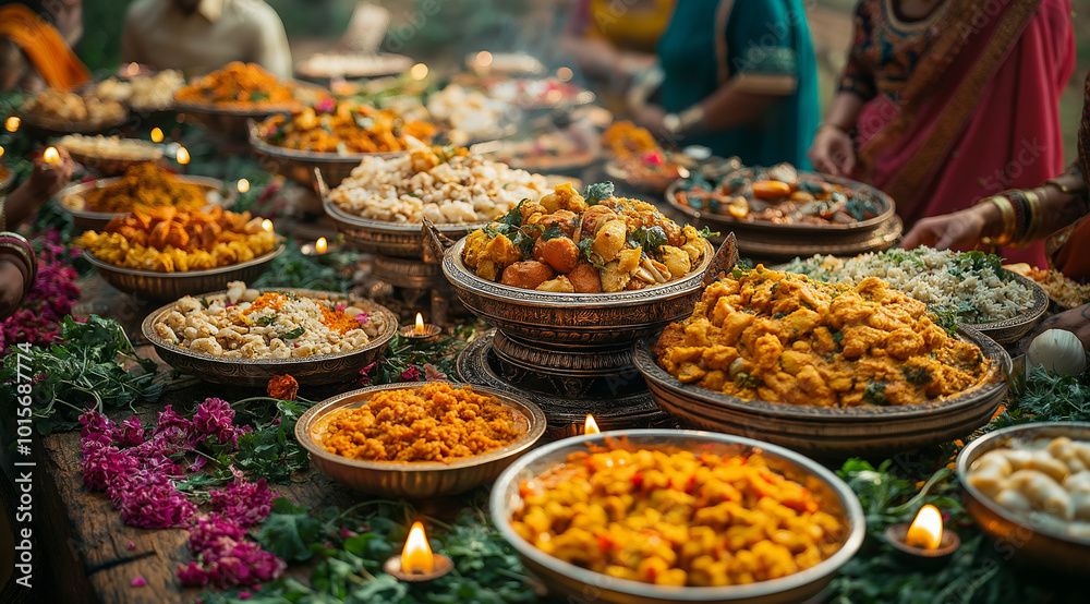 Obraz premium Festive dishes for the holiday of Diwali, created with Generative AI technology.