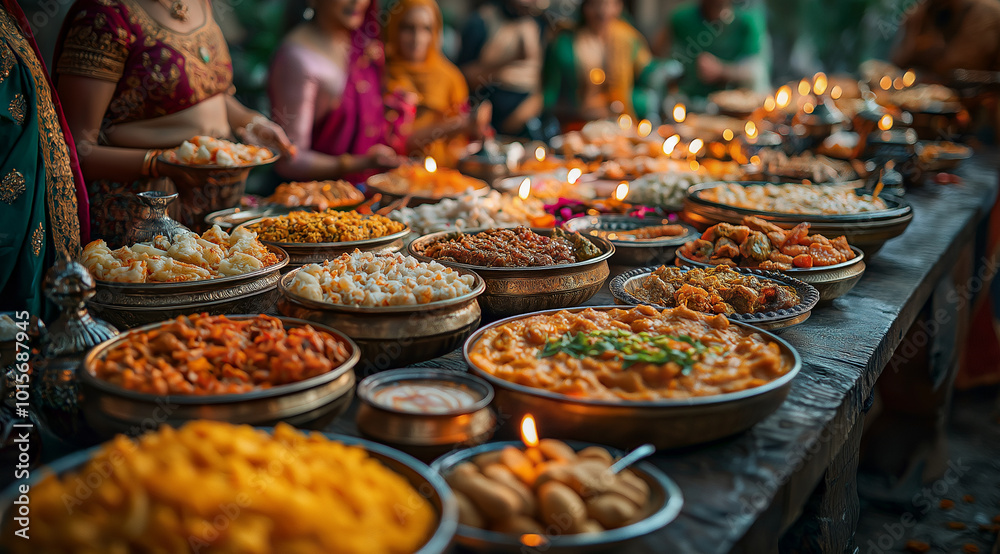 Fototapeta premium Festive dishes for the holiday of Diwali, created with Generative AI technology.