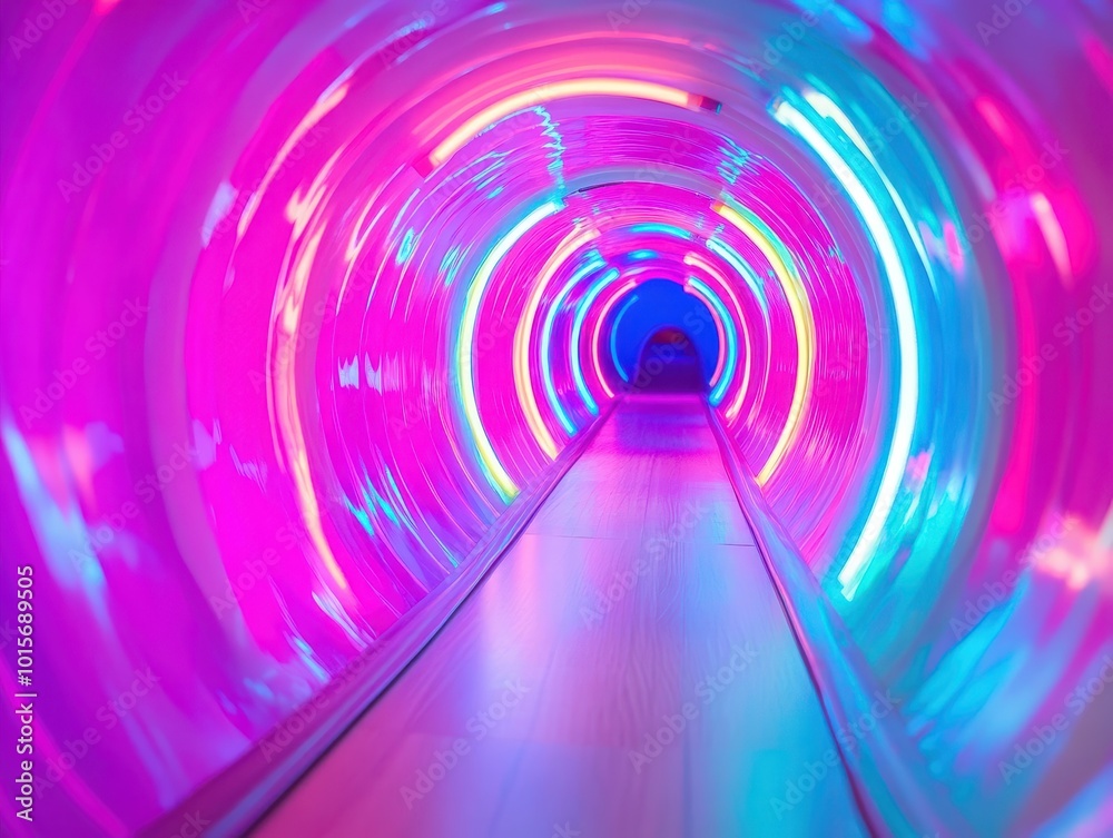 Neon-Lit Tunnel with Pink and Blue Lights