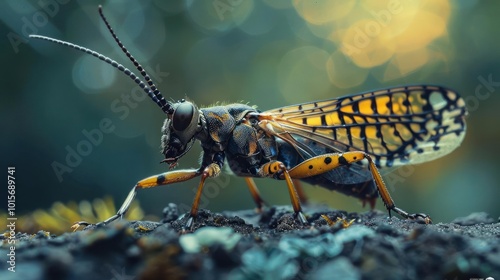 a close up of a bug on a rock photo