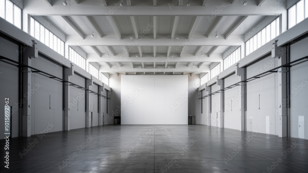 Spacious, empty warehouse interior with large windows and high ceilings. Spacious, empty warehouse interior with large windows and high ceilings.