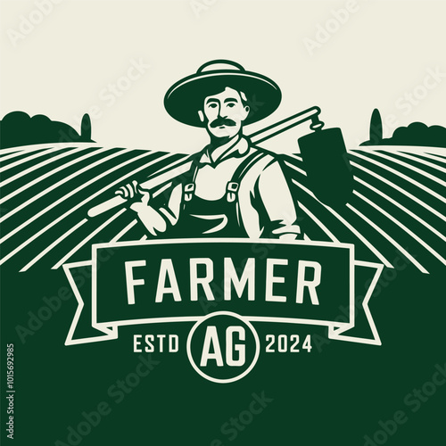 Farmer Logo with fields and vintage aesthetic
