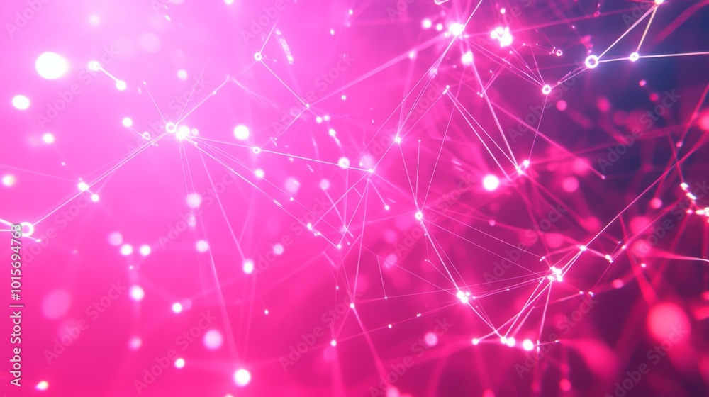 Abstract Pink Network with Glowing Lines and Points