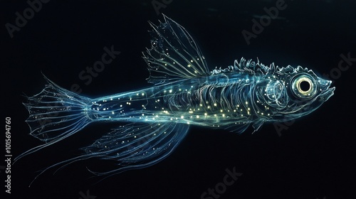 Glowing Lanternfish Swimming in the Dark Ocean Depths photo