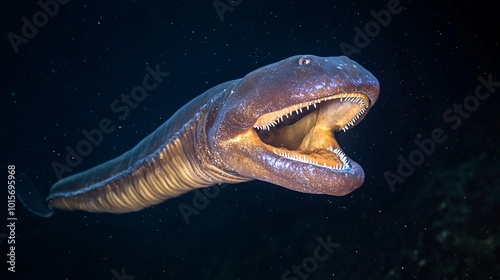 Glowing Gulper Eel with Expandable Mouth Open Wide photo