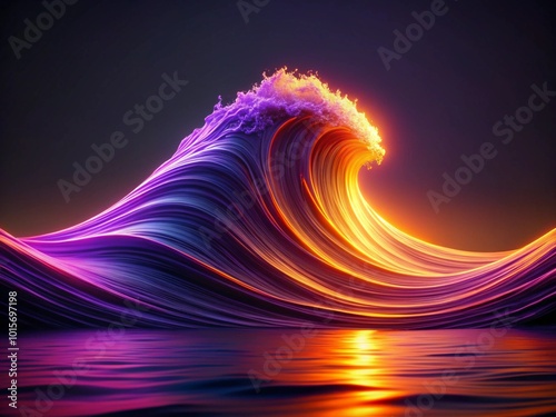 neon color sea wave background with neon lights effects