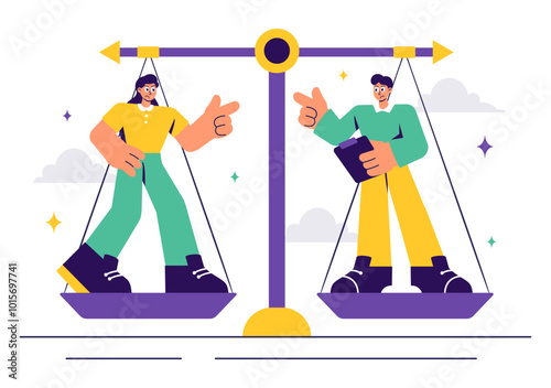 Vector Illustration of Conflict Resolution and Management featuring Two Social Groups with Different Opinions and Disagreements in a Flat Background