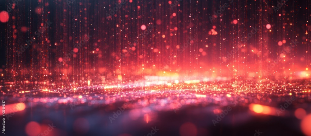 Abstract red and orange glitter falling on a dark background, creating a magical and festive atmosphere. Abstract red and orange glitter falling on a dark background, creating a magical and festive atmosphere.