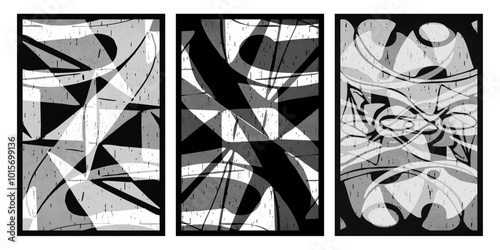 Set of 3 Abstract illustration in vintage style. For use in graphics, for wall decor.